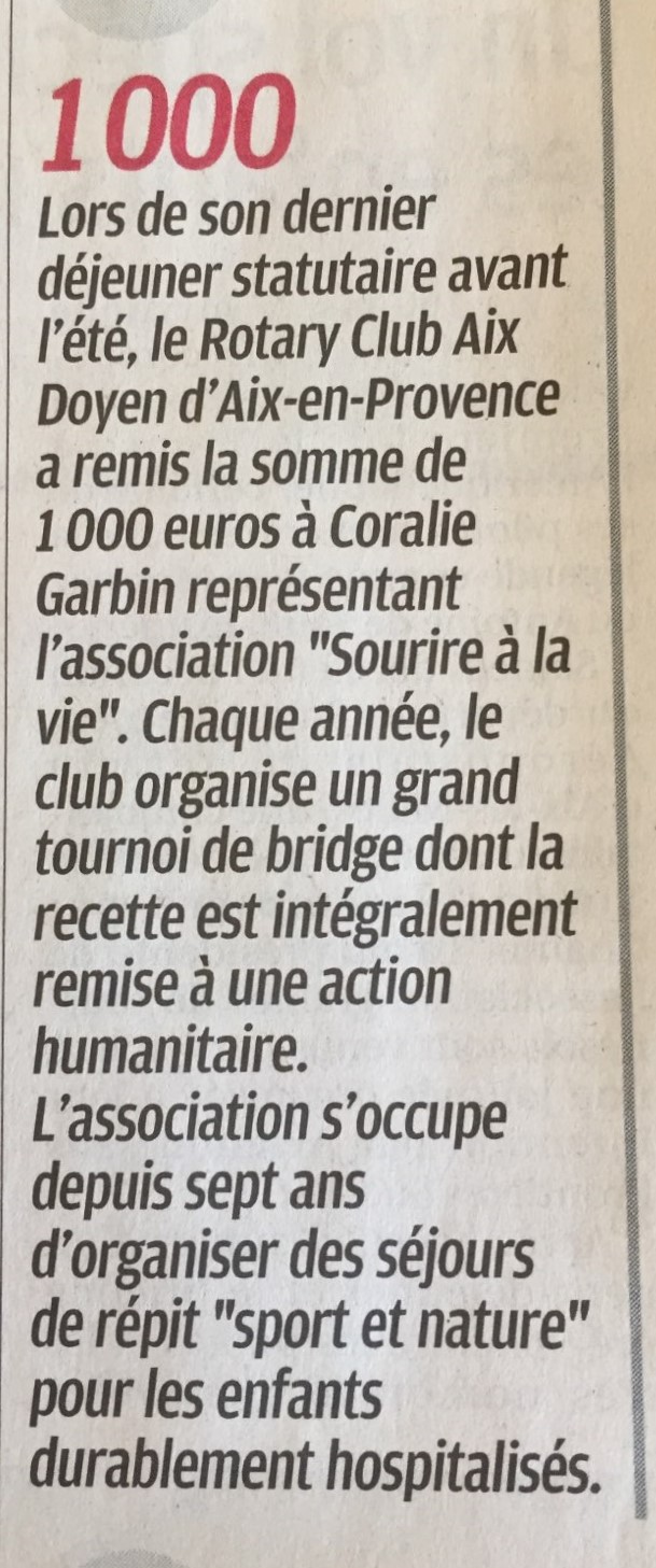 Don &agrave; "Sourire &agrave;) la vie"